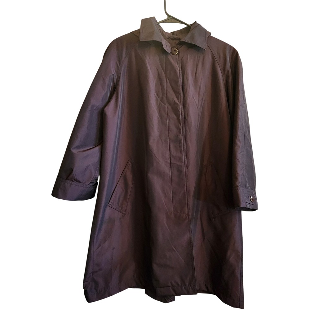 FS LTD Lined Raincoat Women 12P Plum Excellent Hooded Trench Coat All Weather